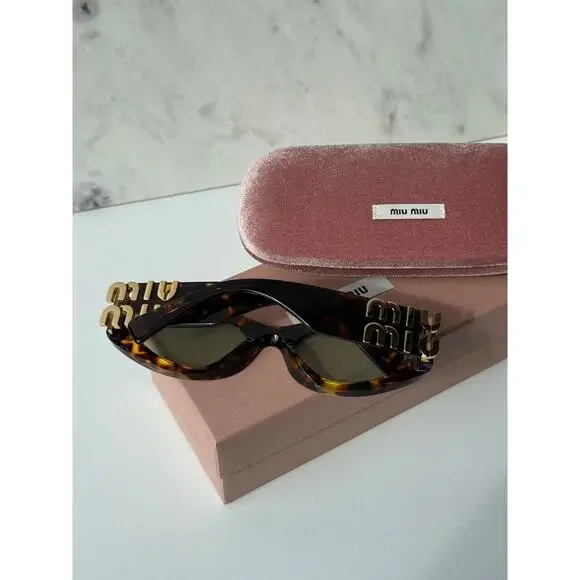 NEW Miu Miu MU11WS Thick Rim Oval Sunglasses in Green Brown - Picture 6 of 7